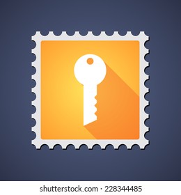 Illustration of a mail stamp with a key