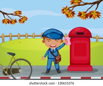 Illustration of a mailboy beside a mail box