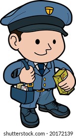 Illustration of mailman in uniform with post