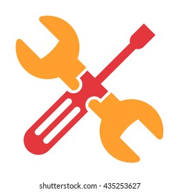 illustration of maintenance of something like website, machine, etc. Wrench crossed with screwdriver isolated in white background