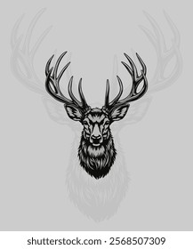 Illustration of a Majestic Deer with Antlers on a Grey Background