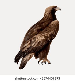 Illustration of a majestic eagle with detailed brown feathers. The eagle stands proudly, showcasing its powerful wings and sharp beak. Eagle, feathers, majestic.