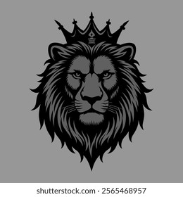 Illustration of a majestic lion's head adorned with an ornate crown on a neutral background