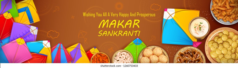 illustration of Makar Sankranti wallpaper with colorful kite for festival of India
