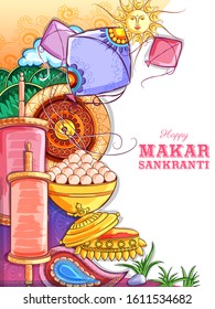 illustration of Makar Sankranti wallpaper with colorful kite for festival of India
