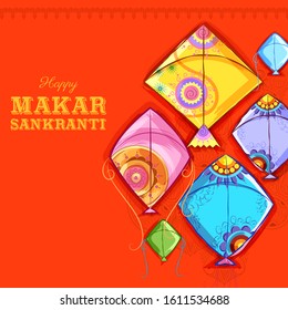 illustration of Makar Sankranti wallpaper with colorful kite for festival of India
