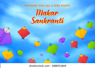illustration of Makar Sankranti wallpaper with colorful kite for festival of India
