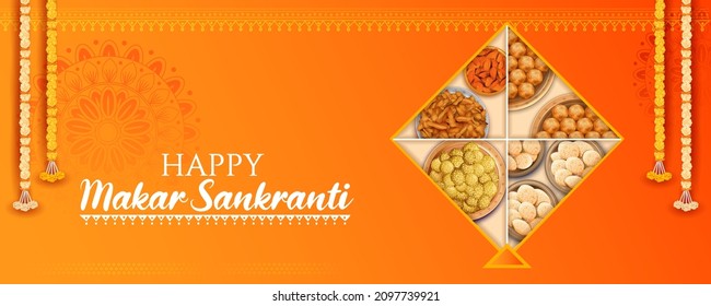 ilustración del tapiz de Makar Sankranti con cometa colorida para el festival de la India
