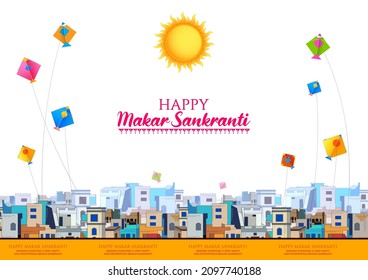 illustration of Makar Sankranti wallpaper with colorful kite for festival of India
