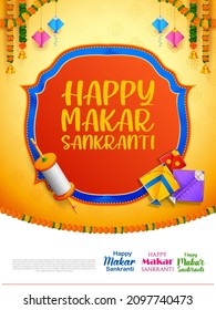 ilustración del tapiz de Makar Sankranti con cometa colorida para el festival de la India
