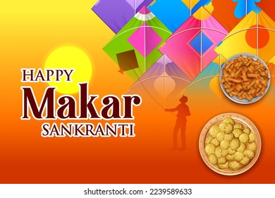 illustration of Makar Sankranti wallpaper with colorful kite for festival of India
