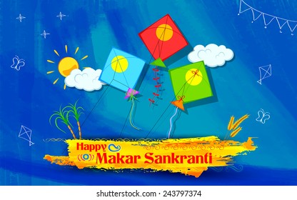 Illustration Of Makar Sankranti Wallpaper With Colorful Kite