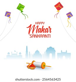 illustration of Makar Sankranti wallpaper with colorful kite for festival of India