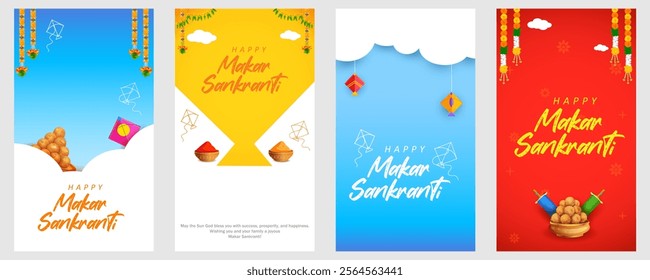 illustration of Makar Sankranti wallpaper with colorful kite for festival of India