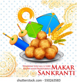 illustration of Makar Sankranti wallpaper with colorful kite for festival of India
