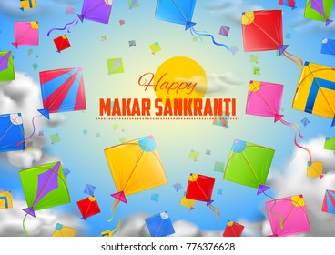 illustration of Makar Sankranti wallpaper with colorful kite for festival of India
