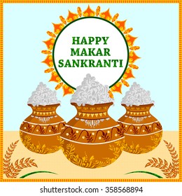 illustration of Makar Sankranti wallpaper with pot of rice