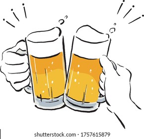 Illustration of make a toast with a beer mug