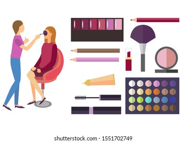 
Illustration of makeup artist and elements for his work