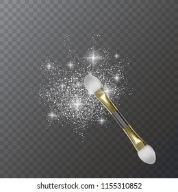 Illustration of Makeup Brush for EyeShadow and glittering texture on transparent background