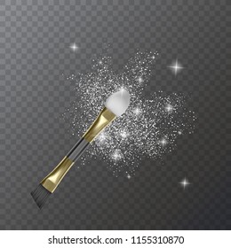 Illustration of Makeup Brush for EyeShadow and glittering texture on transparent background