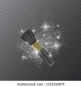 Illustration of Makeup Brush for EyeShadow and glittering texture on transparent background