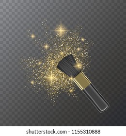 Illustration of Makeup Brush for EyeShadow and glittering texture on transparent background