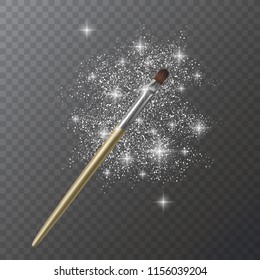 Illustration of Makeup Brush for EyeShadow and glittering texture on transparent background