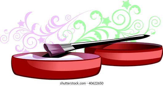 Illustration of Make-Up Brush and face cake with floral design	