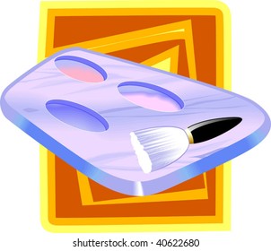 Illustration of Make-Up Brush and face cake 	