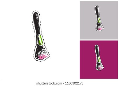 Illustration of makeup brush. Luxury fashion style clip-art icon for branding, t-shirt print, promo ads. Isolated vector element on white, gray and amaranth purple colors.
