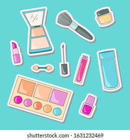 illustration of makeup stickers that are set cute and sweet flat design