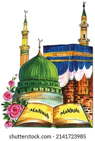 Illustration Makkah Madinah Drawing EPS Version 10
