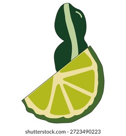 Uma Ilustração de uma cal de makrut e folha