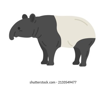 Illustration of Malayan tapir seen from the side.