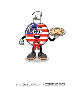 Illustration of malaysia flag as an italian chef , character design