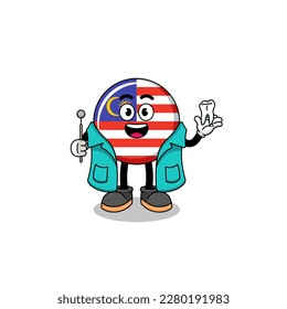 Illustration of malaysia flag mascot as a dentist , character design