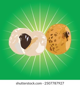 Illustration von Malaysia Fruit-Mata Kucing (Cat'sEye, Longan) - Schwarzer Samen in geschälten Früchten schafft das Aussehen von Augapfel