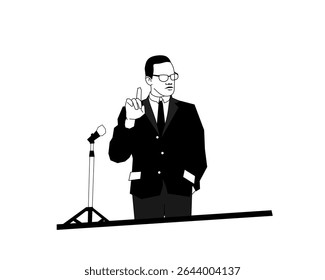 Illustration of Malcom X line art speak civil right, and Great speaker for independence day 