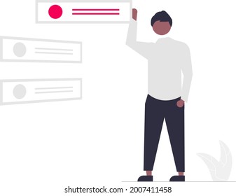 illustration male add comment or add answer from platform website or mobile. Vector illustrations
