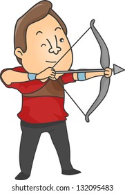 Illustration of Male Archer aiming a bow and arrow