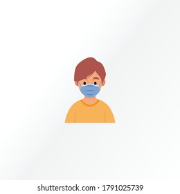 Illustration of male avatar icon wearing medical mask prevent disease. Vector illustration in a flat 
