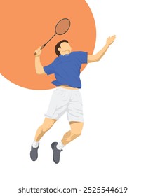 Ilustração do atleta de badminton masculino fazendo esmagamento