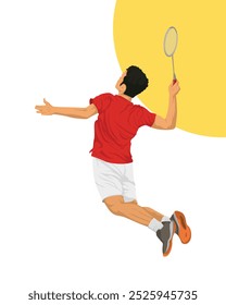 Ilustração do jogador de badminton masculino saltar esmagar