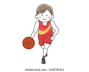 Illustration of a male basketball player dribbling.