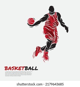 Illustration Of A Male Basketball Player Hitting The Ball By Jumping In A Great Silhouette For A Sports Club Or Tournament Logo.