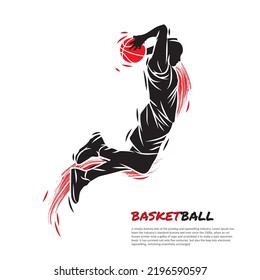 Illustration Of A Male Basketball Player Hitting The Ball By Jumping In A Great Silhouette For A Sports Club Or Tournament Logo.