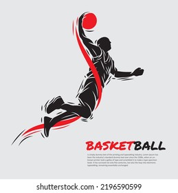 illustration of a male basketball player hitting the ball by jumping in a great silhouette for a sports club or tournament logo.