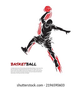 illustration of a male basketball player hitting the ball by jumping in a great silhouette for a sports club or tournament logo.