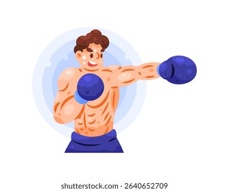 illustration of male boxer. doing jab. practicing punching or boxing training. athlete and fighter. exercise and wellness. movement, expression, gesture. flat style character design